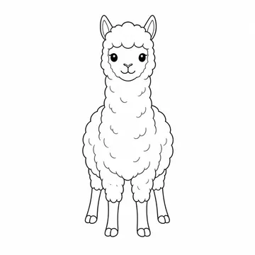 正面を向いて立つアルパカのぬりえ