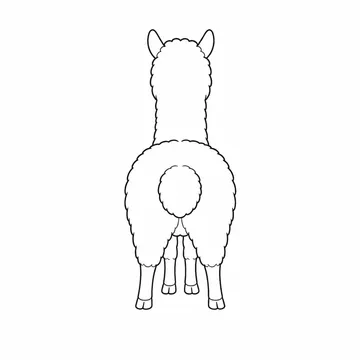 ふわふわの尾が見えるアルパカの後ろ姿のぬりえ