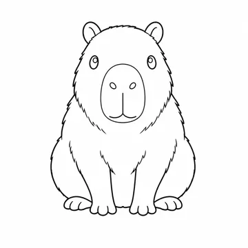 正面を向いて座るカピバラのぬりえ