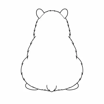 丸い背中が見えるカピバラの後ろ姿のぬりえ