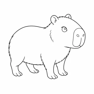 斜め向きで立つカピバラのぬりえ