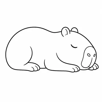 目を閉じて眠るカピバラのぬりえ