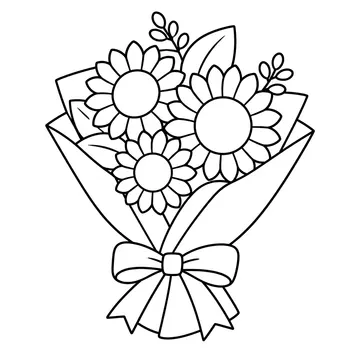 ひまわりの花束のぬりえ
