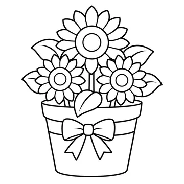 鉢植えひまわりのぬりえ