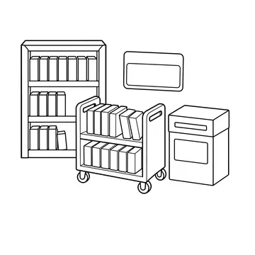 図書館の道具セットのぬりえ