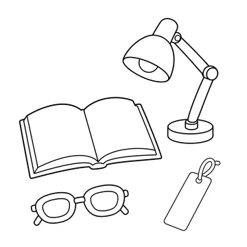 本と読書道具のセットのぬりえ