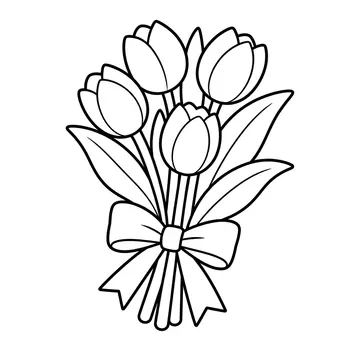 チューリップの花束のぬりえ