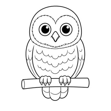 正面を向いて枝にとまるフクロウのぬりえ