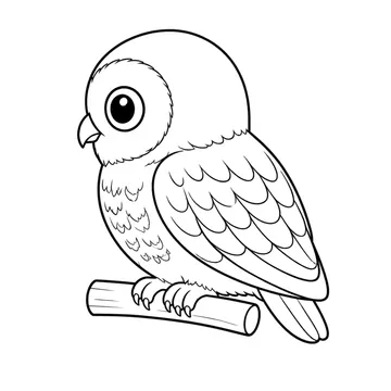 横向きで枝にとまるフクロウのぬりえ