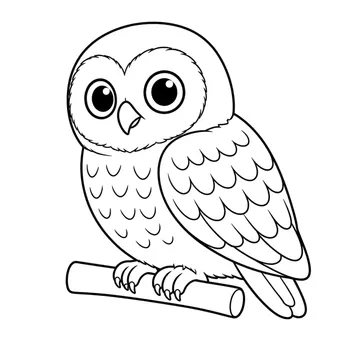 斜め向きで枝にとまるフクロウのぬりえ