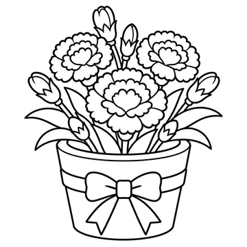 鉢植えカーネーションのぬりえ