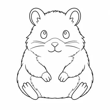 正面を向いて座るハムスターのぬりえ