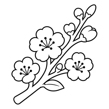 桃の花の枝のぬりえ