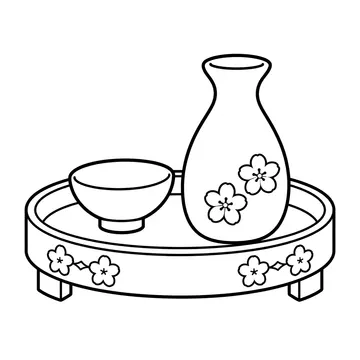 漆器の杯と瓶のぬりえ