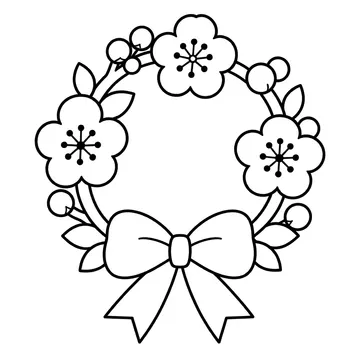 桃の花リースのぬりえ