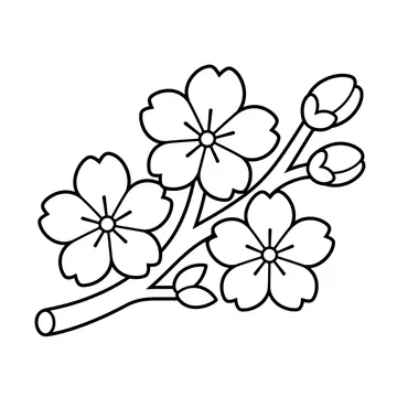 桜の枝のぬりえ