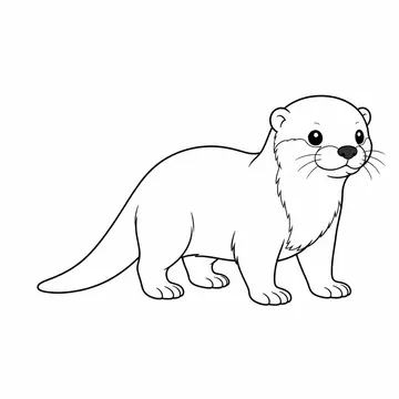斜め向きで立つカワウソのぬりえ