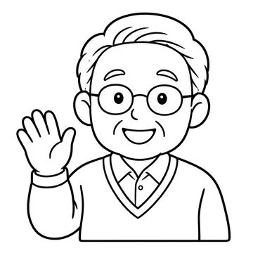 手を振るおじいちゃんのぬりえ