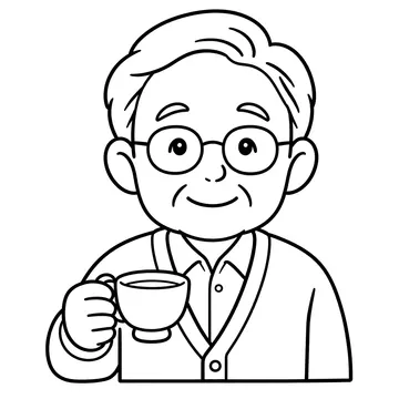 カップを持つおじいちゃんのぬりえ