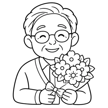 花束を持つおじいちゃんのぬりえ