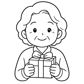 贈り物を持つおばあちゃんのぬりえ