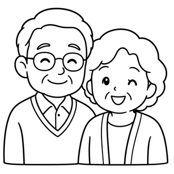 笑顔の祖父母のぬりえ
