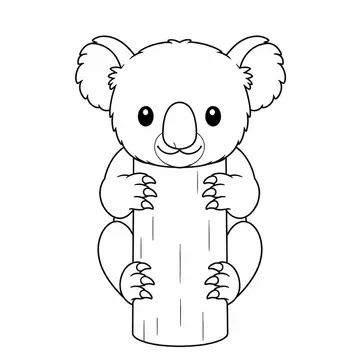 正面を向いて木にしがみつくコアラのぬりえ