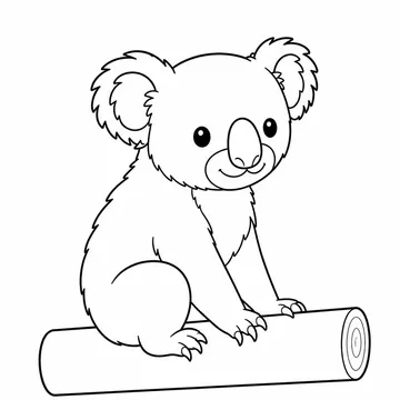 斜め向きで枝に座るコアラのぬりえ