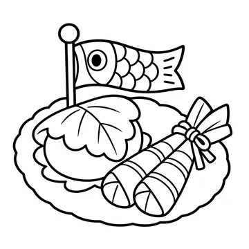 こどもの日のお菓子皿のぬりえ