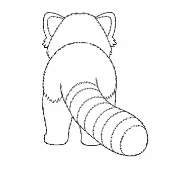 しま模様の尾が見えるレッサーパンダの後ろ姿のぬりえ