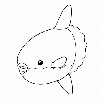 斜め手前へ泳ぐマンボウのぬりえ