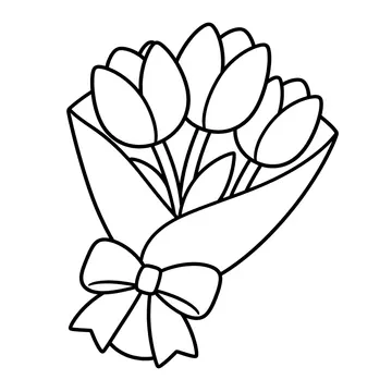 チューリップの花束のぬりえ