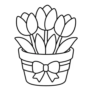 鉢植えチューリップのぬりえ