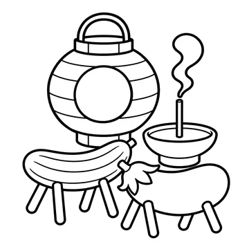 お盆セットのぬりえ