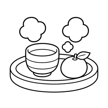 お茶とみかんのぬりえ