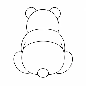 丸い耳が見えるパンダの後ろ姿のぬりえ