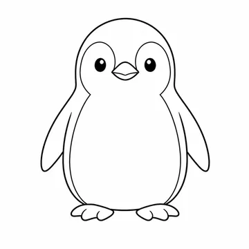 正面を向いて立つペンギンのぬりえ