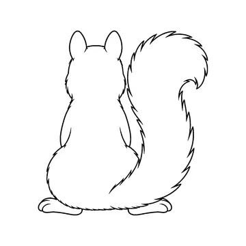 大きな尾が見えるりすの後ろ姿のぬりえ