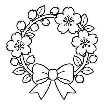 桜のリースのぬりえ