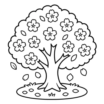 満開の桜の木のぬりえ