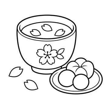 桜のお茶セットのぬりえ