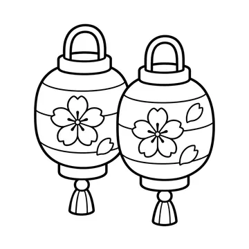 桜の提灯二つのぬりえ