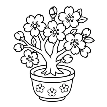 鉢植えの桜のぬりえ