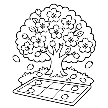 桜の小景のぬりえ