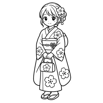 淡色振袖の成人のぬりえ