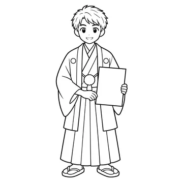 袴姿の成人のぬりえ