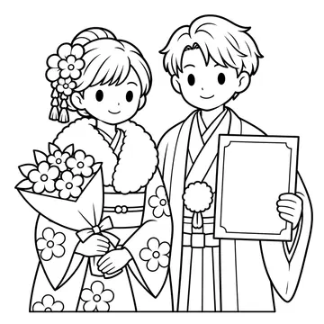 成人式セットのぬりえ