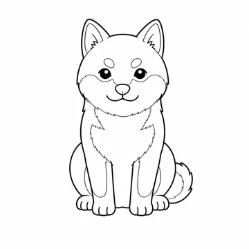 正面を向いておすわりする柴犬のぬりえ