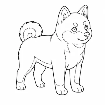 斜め向きで立つ柴犬のぬりえ