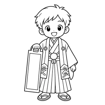 深紫の袴の男の子のぬりえ